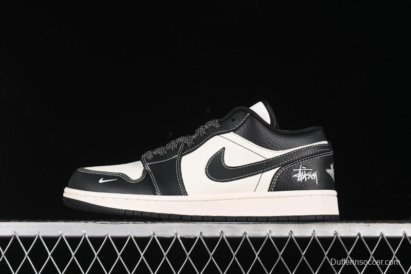 Nike Air Jordan 1 Low Stussy Collaboration - Black Sail Stitched Retro Basketball Shoes - CF3688-023