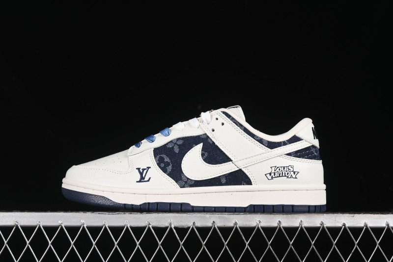 Nike SB Dunk Low LV Collaboration - Light Blue Denim Print Anniversary High-End Custom Low-Top Casual Skate Shoes - XB3802-359