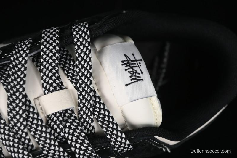 Nike SB Dunk Low Supreme x Stussy Triple Collaboration - Black White Black Swoosh Anniversary Custom Low Top Casual Skate Shoes - SJ2068-300