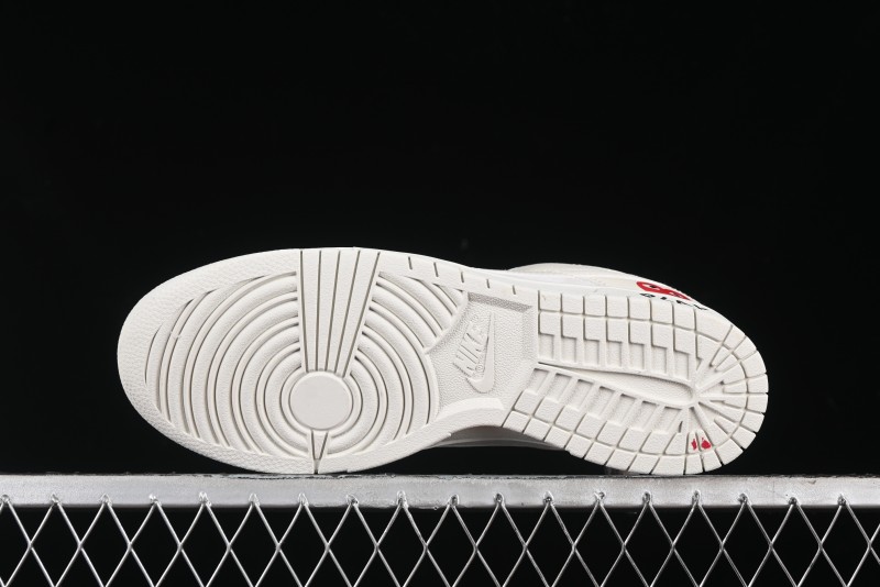 Nike SB Dunk Low Comme des Garçons Collaboration - Pigskin White Swoosh Anniversary Custom Low-Top Casual Skate Shoes - KK1333-004