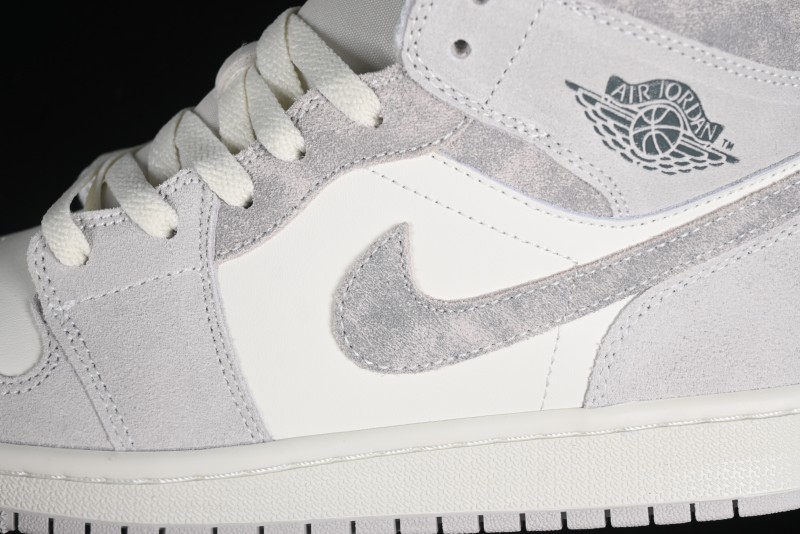 Nike Air Jordan 1 Mid AJ1 Basketball Shoes White Grey - FQ7720-002