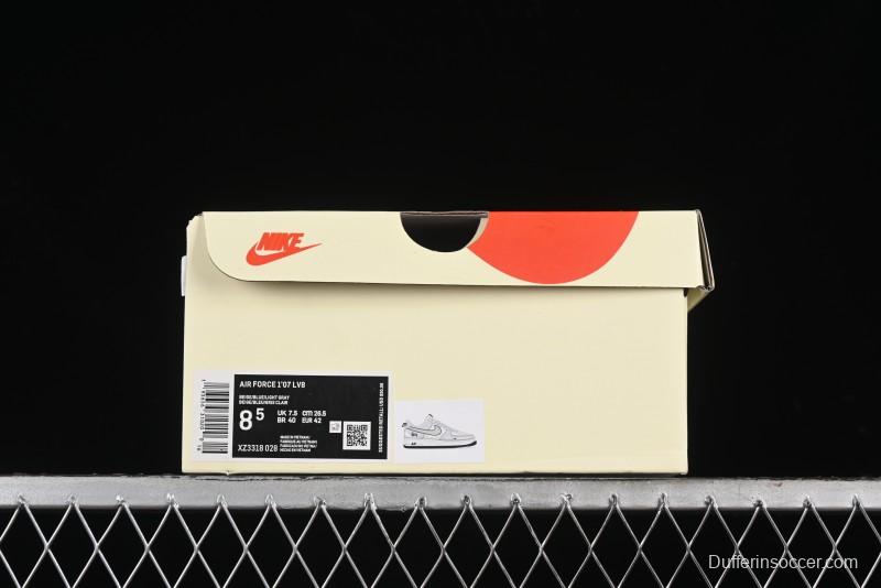 Nike Air Force 1 '07 Low Stussy Collaboration - Grey Pigskin Blue Sole Low-Top Casual Sneakers - XZ3318-028