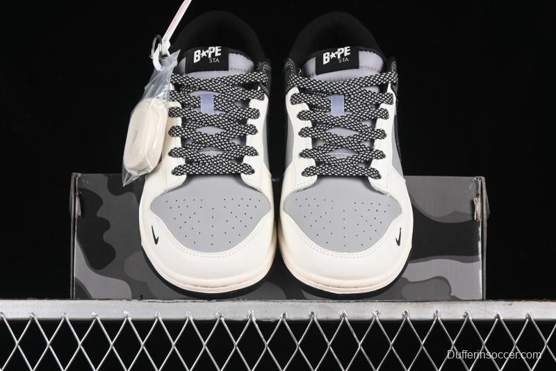 Nike SB Dunk Low BAPE Collaboration Anniversary Edition - White Grey Black Low Top Casual Skate Shoes - BB8969-007