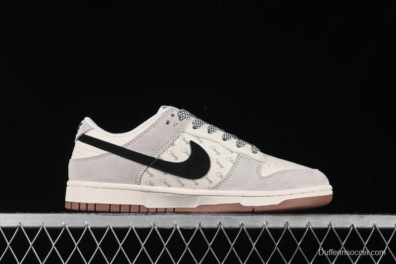 Nike SB Dunk Low Stussy Collaboration - Grey Black Checkerboard Gum Sole Anniversary Custom Low-Top Casual Skate Shoes - CF3688-031