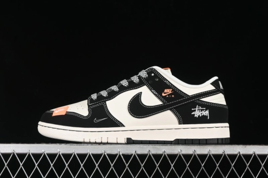 Nike SB Dunk Low Stussy Collaboration - Patchwork Cream Black Swoosh Anniversary Custom Low-Top Casual Skate Shoes - MM1089-023