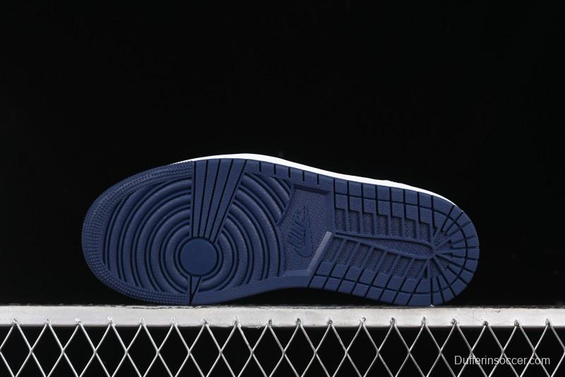 Nike Air Jordan 1 Low 85 Retro Sneakers in White with Metallic Blue Swoosh - FB9933-141