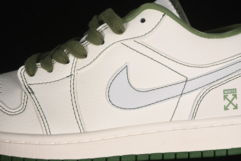 Nike Air Jordan 1 Low OFF-WHITE Collaboration - Retro Basketball Shoes with Beige Green Stitching - CF3688-021
