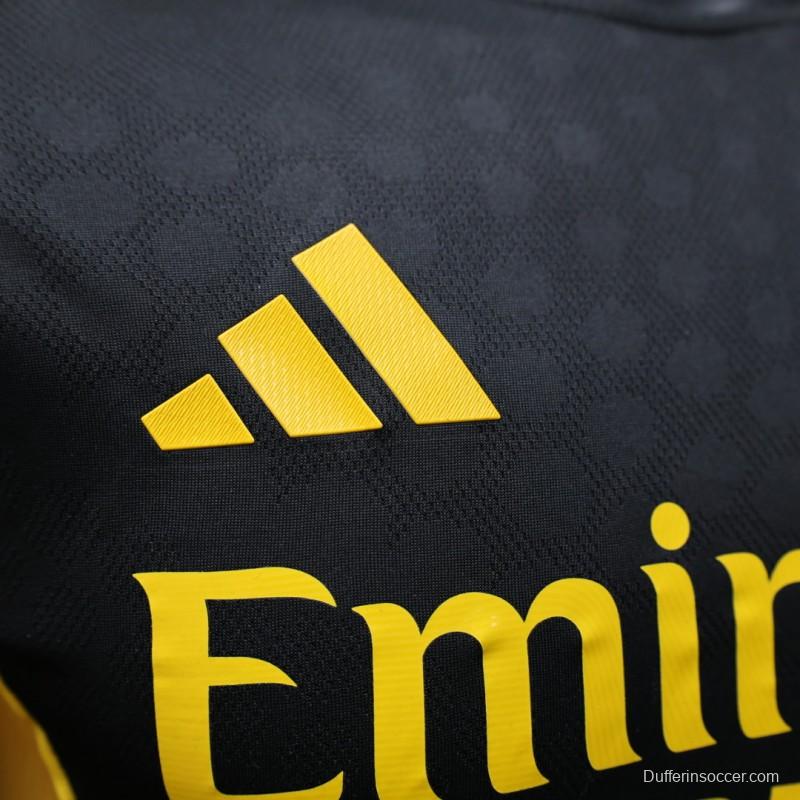 Player Version 25/26 Real Madrid Black with Gold Accents and Emirates Sponsor Jersey