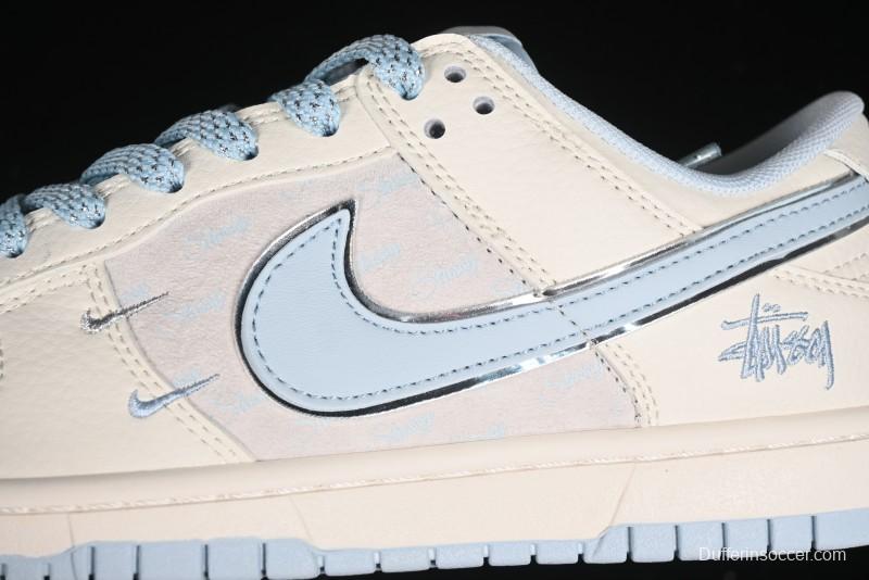 Nike SB Dunk Low Stussy Collaboration - Double Swoosh Ice Blue Anniversary Custom Low-Top Casual Skate Shoes - XX2026-101