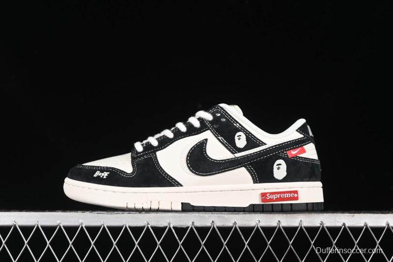 Nike SB Dunk Low Supreme x Bape Collaboration Anniversary Edition Custom Low-Top Casual Sneakers - SJ1089-018