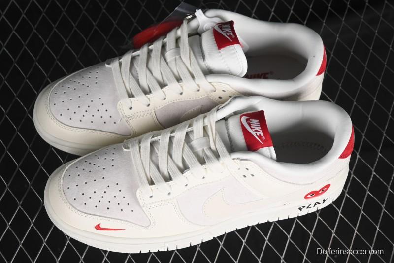 Nike SB Dunk Low Comme des Garçons Collaboration - Pigskin White Swoosh Anniversary Custom Low-Top Casual Skate Shoes - KK1333-004