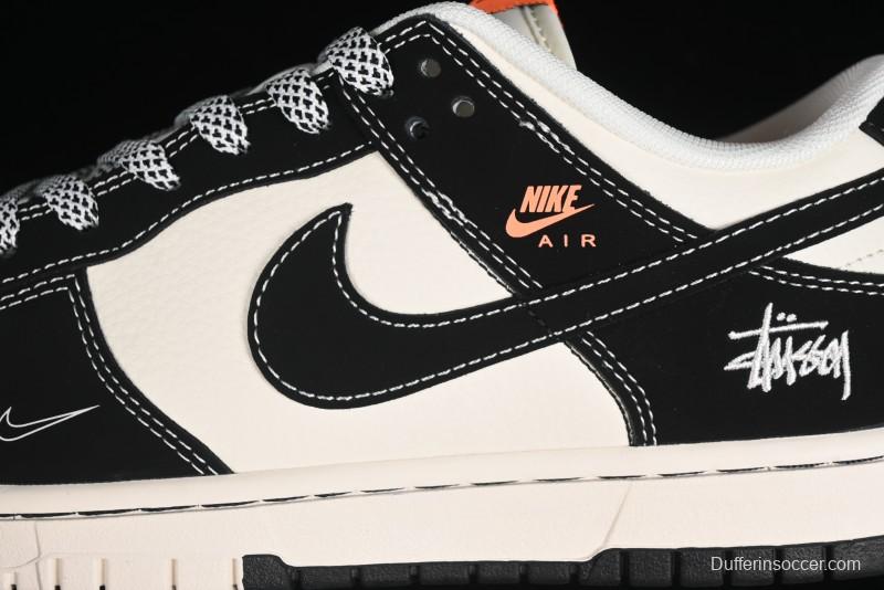 Nike SB Dunk Low Stussy Collaboration - Patchwork Cream Black Swoosh Anniversary Custom Low-Top Casual Skate Shoes - MM1089-023