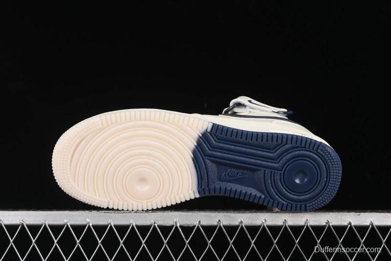 Nike Air Force 1 '07 Mid Deep Blue Two-Tone Sole Mid-Top Casual Sneakers with Reflective Stars - XL0236-233