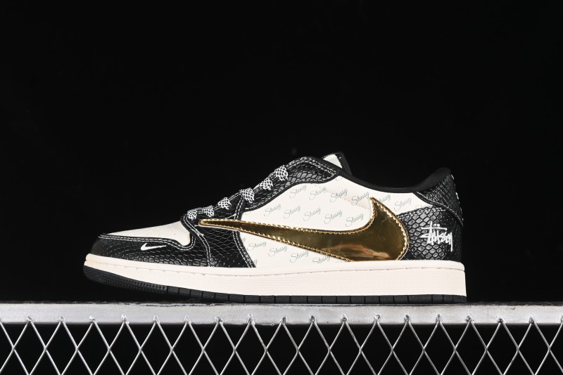 Nike Travis Scott x Fragment Design x Air Jordan 1 Low OG SP AJ1 Retro Sneakers with Dragon Scale Swoosh - XY2688-112