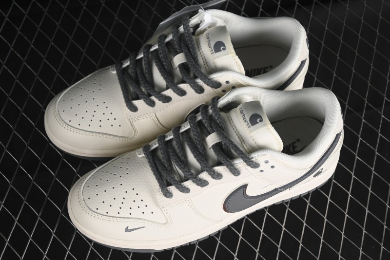 Nike SB Dunk Low Carhartt Collaboration - Off White Grey Swoosh Anniversary Custom Low-Top Casual Skate Shoes - SJ1089-006