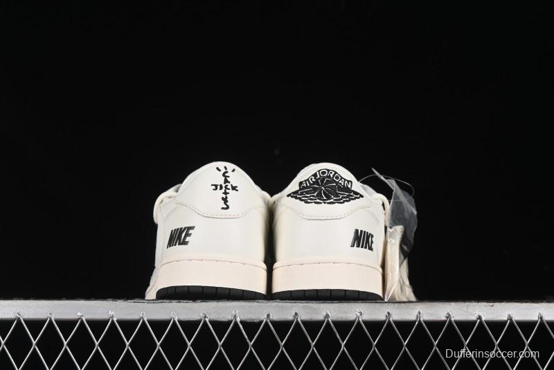 Nike Travis Scott x Fragment Design x Air Jordan 1 Low OG SP AJ1 Black Logo Drawstring Low-Top Casual Sneakers - SJ0086-135