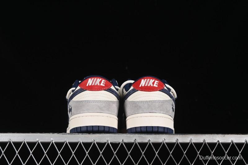 Nike SB Dunk Low Stussy Collaboration - Lace-Up Off White Navy Swoosh Anniversary High-End Custom Low-Top Casual Sneakers - SJ2068-308