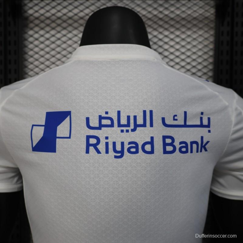 Player Version 25/26 Al-Hilal Away White with Blue Details and SAVVY Games Group Sponsor Jersey