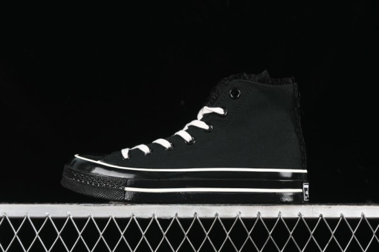 Converse Chuck 1970s High Top Canvas Shoes in Black Lace Punk Style - A10026C