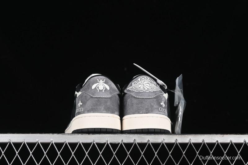 Nike Travis Scott x Fragment Design x Air Jordan 1 Low OG SP AJ1 Gucci Collaboration - Black Hook Dragonfly Low-top Casual Sneakers - SJ2068-137