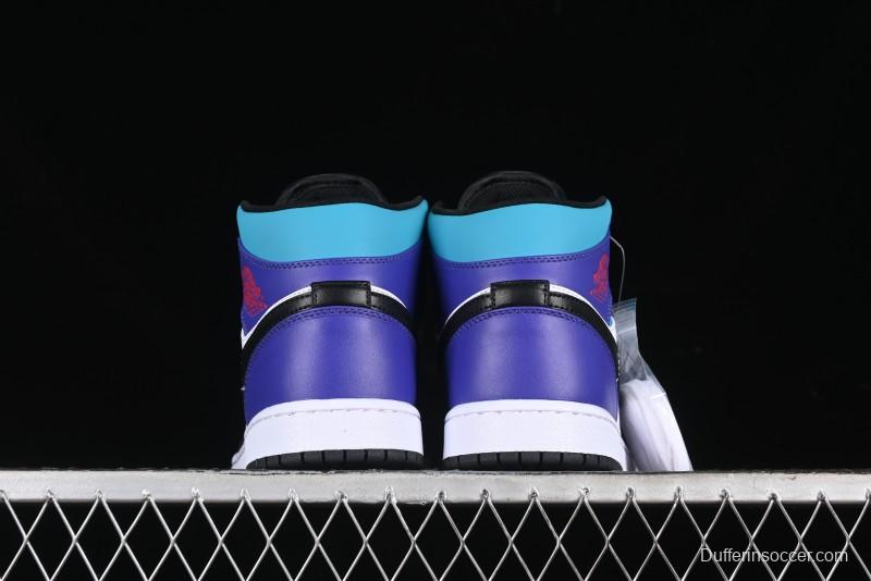Nike Air Jordan 1 Mid AJ1 Lakers Colorway Black White Purple Mid-Top Casual Sneakers - DQ8426-154
