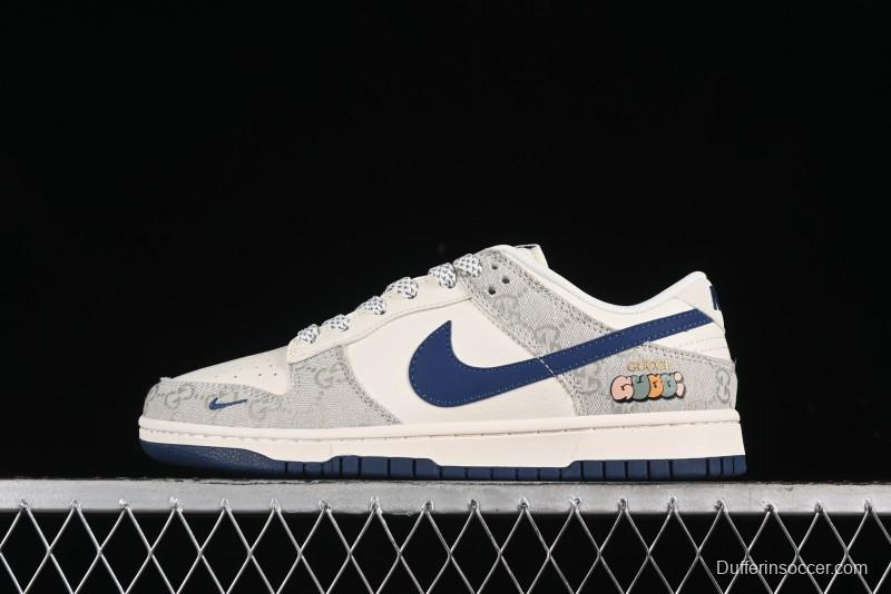 Nike SB Dunk Low Gucci Collaboration - Smoke Blue Anniversary High-End Custom Low-Top Casual Skate Shoes - XX2025-801
