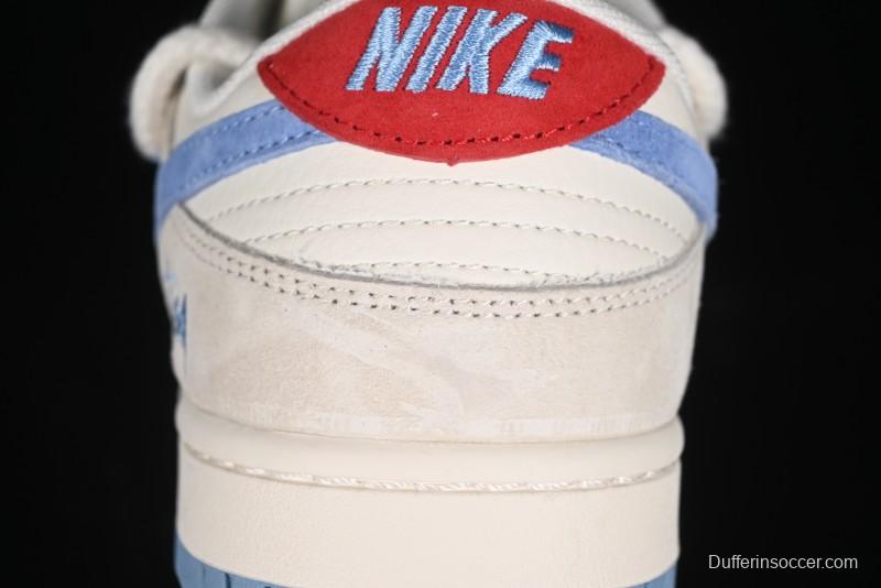 Nike SB Dunk Low Stussy Anniversary Edition Customized Low-Top Casual Skate Shoes with Blue Swoosh - SJ2068-279