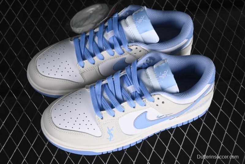 Nike SB Dunk Low Saint Laurent Series - White Grey Blue Swoosh Anniversary High-End Custom Low-Top Casual Sneakers - GF2409-168