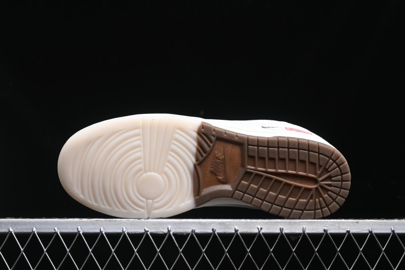 Nike SB Dunk Low Supreme Collaboration - White Brown Split Swoosh Anniversary High-End Custom Low-Top Casual Skate Shoes - BB8675-113