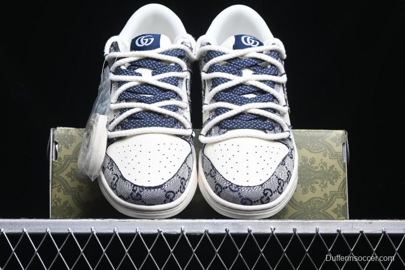 Nike SB Dunk Low Gucci Collaboration - Beige Black Jacquard Swoosh Anniversary High-End Custom Low-Top Casual Sneakers - YX5066-216