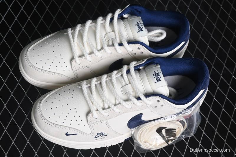 Nike SB Dunk Low Supreme x Stussy Triple Collaboration - Off White Navy Swoosh Anniversary High-End Custom Low-Top Casual Skate Shoes - SJ2068-271