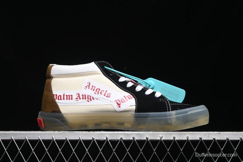 Palm Angels x Vans Sk8-Mid Collaboration Mid-Top Skate Shoes with Distressed Sole - VN000CRPGRN