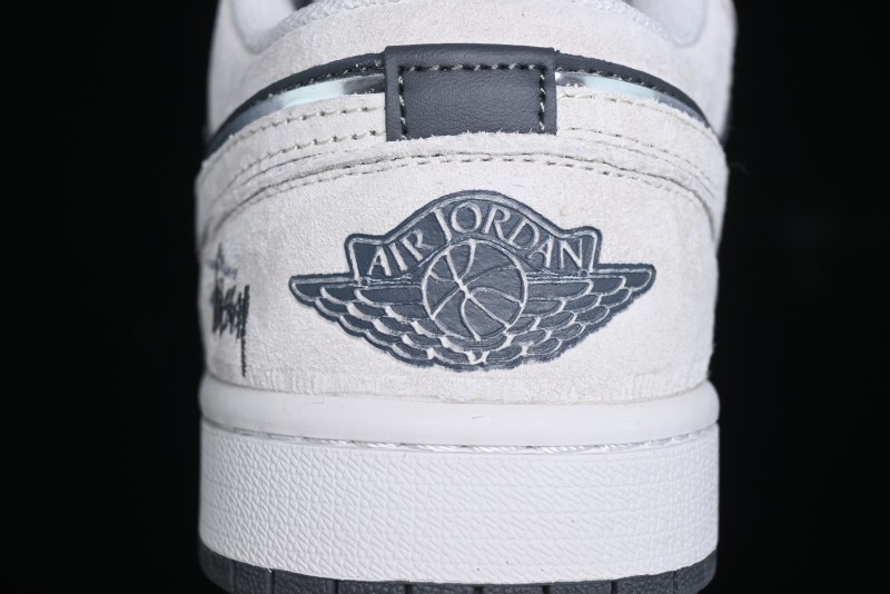 Nike Air Jordan 1 Low Stussy Collaboration - Grey Pigskin Black Base Retro Basketball Shoes - XX3318-968