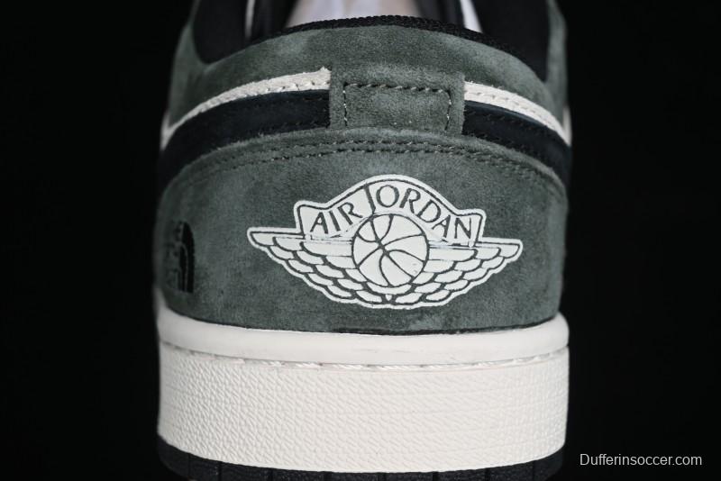 Nike Air Jordan 1 Low AJ1 The North Face Collaboration - Custom Premium Pigskin Dark Green Retro Basketball Shoes - DM9188-004