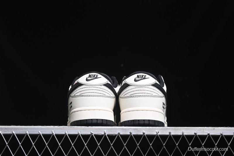Nike SB Dunk Low Supreme Collaboration - Black Stitch Mini Swoosh Custom Low-Top Casual Skate Shoes - XX3186-302