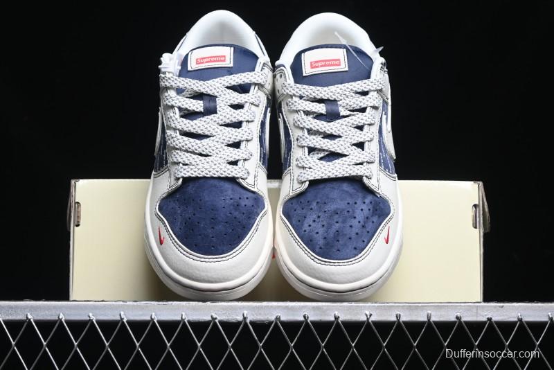 Nike SB Dunk Low Supreme Collaboration - White Blue with Crystal Outsole Anniversary High-End Custom Low-Top Casual Skate Shoes - XS1086-002