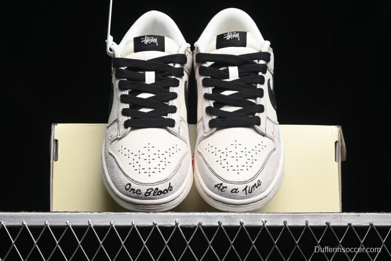 Nike SB Dunk Low Stussy Collaboration - Embroidered Black Swoosh Anniversary High-End Custom Low-Top Casual Sneakers - MM1089-031