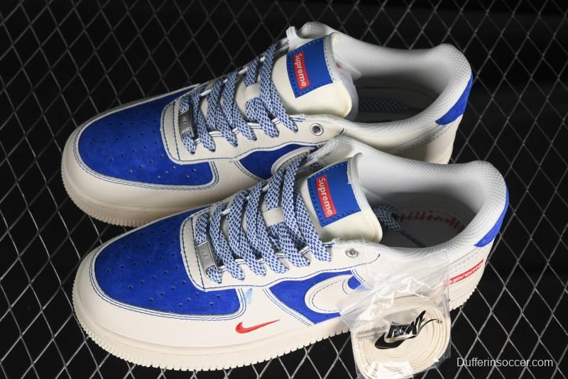 Nike Air Force 1 '07 Low Supreme Collaboration - Off White Navy Blue Low Top Casual Sneakers SJ6698-004