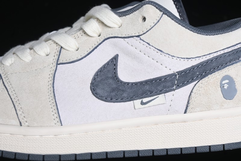 Nike Air Jordan 1 Low AJ1 Bape Collaboration - Custom High-End Retro Basketball Shoes with Light Grey Check - DM9188-008