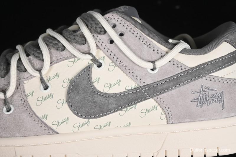 Nike SB Dunk Low Stussy Collaboration - Strap Grey Embroidered Swoosh Anniversary Custom Low-Top Casual Skate Shoes - SJ2068-307