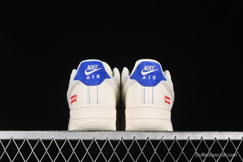 Nike Air Force 1 '07 Low Supreme Collaboration - Off White Navy Blue Low Top Casual Sneakers SJ6698-004