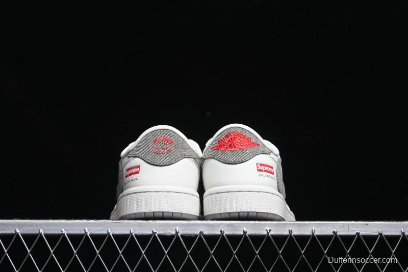 Nike Travis Scott x Fragment Design x Air Jordan 1 Low OG SP AJ1 Supreme Collaboration - Light Beige White Low Top Casual Sneakers - JH6088-609