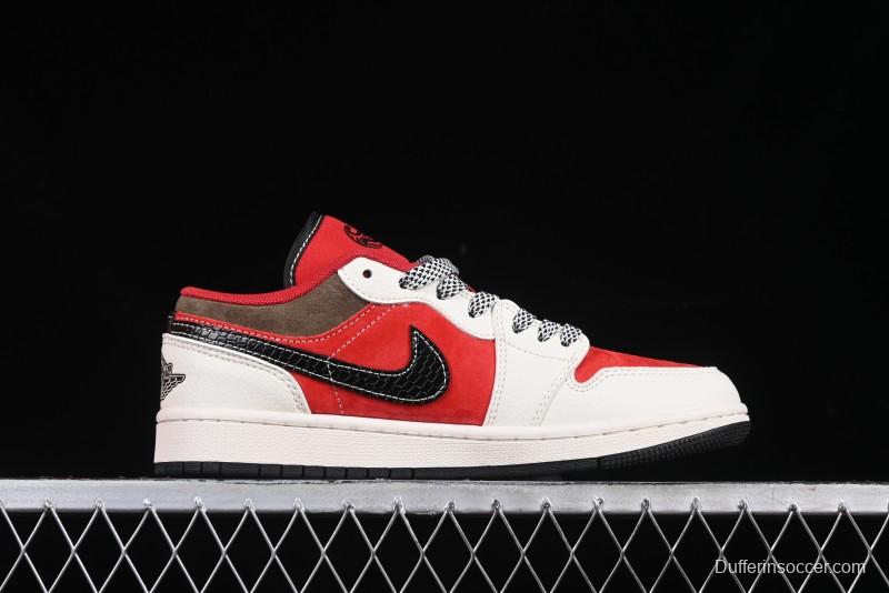 Nike Air Jordan 1 Low Supreme Collaboration Year of the Snake Limited Edition Retro Basketball Shoes - FC1688-203