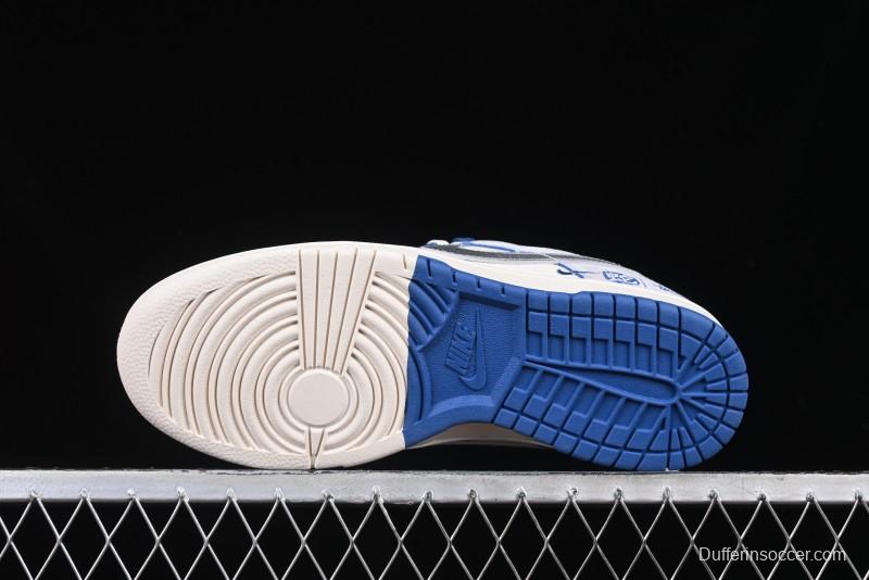 Nike SB Dunk Low Stussy Year of the Snake Collaboration Light Blue Silver Swoosh Anniversary Custom Low-Top Casual Sneakers - DM6868-010