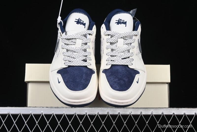 Nike Air Jordan 1 Low Stussy Collaboration - Grey Swoosh Retro Basketball Shoes - XS6086-001