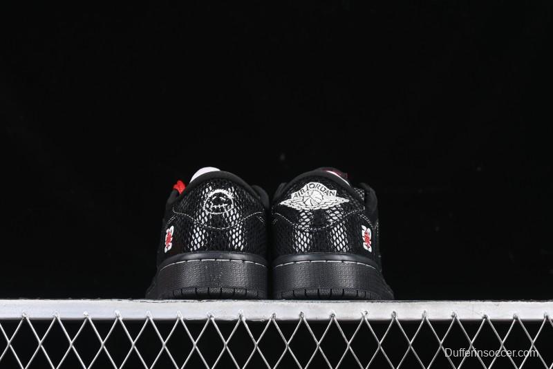 Nike Travis Scott x Fragment Design x Air Jordan 1 Low OG SP AJ1 Year of the Snake Limited Black Snake Web Low Top Casual Sneakers - CH6336-018
