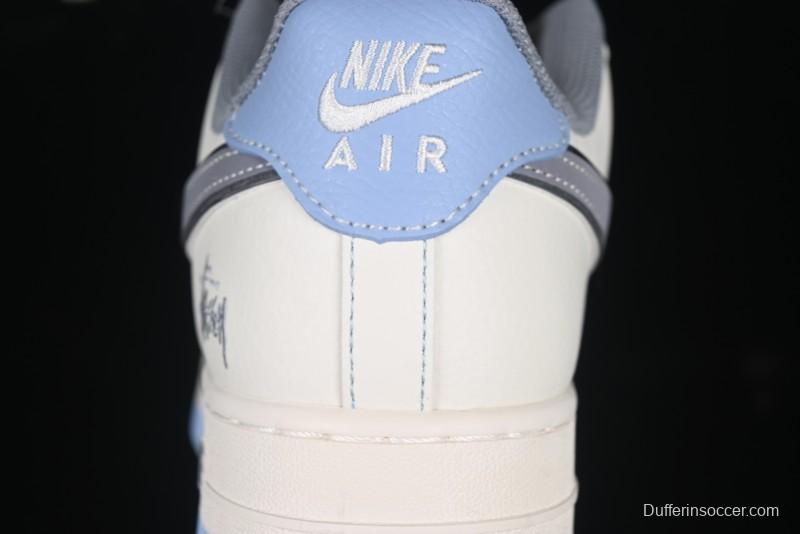 Nike Air Force 1 '07 Low Stussy Collaboration Light Grey Blue Sole Low-Top Casual Sneakers - XS1958-517