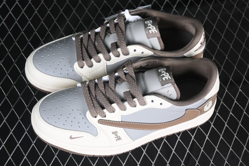 Nike Travis Scott x Fragment Design x Air Jordan 1 Low OG SP AJ1 Bape Collaboration Tea Brown Low-Top Casual Sneakers - BB6511-627