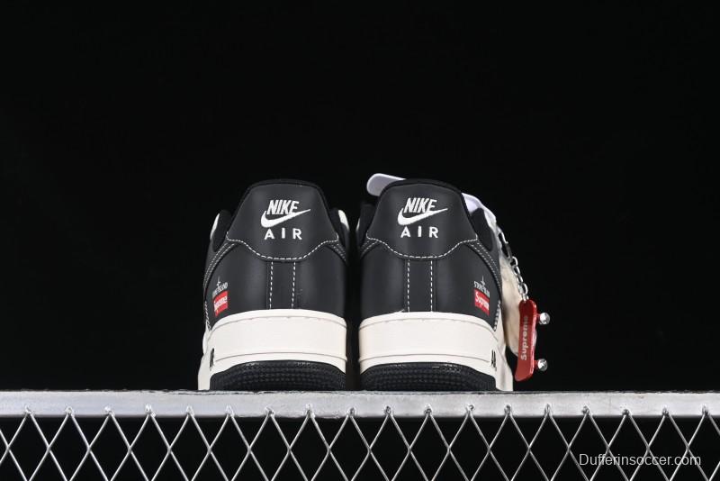 Nike Air Force 1 '07 Low Stone Island x Supreme Collaboration Beige Black Patchwork Low-Top Casual Sneakers - HH7518-042