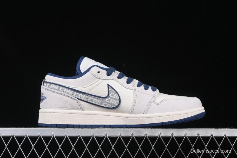 Nike Air Jordan 1 Low AJ1 The North Face Collaboration - Grey Pigskin Blue Sole Retro Basketball Shoes DM9188-011